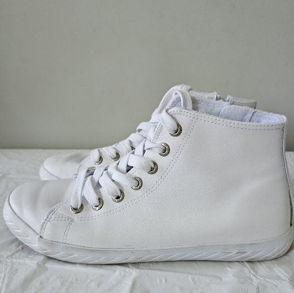 BLU D'OR Soft White Leather Side Zip High Top Sneakers, Shoes - Picture 5 of 9